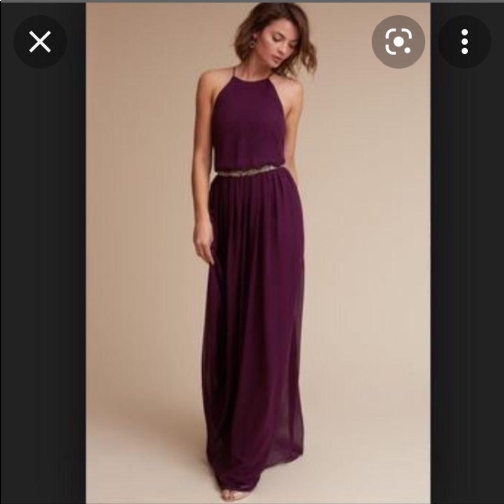 Donna Morgan Amethyst high neck bridesmaid dress